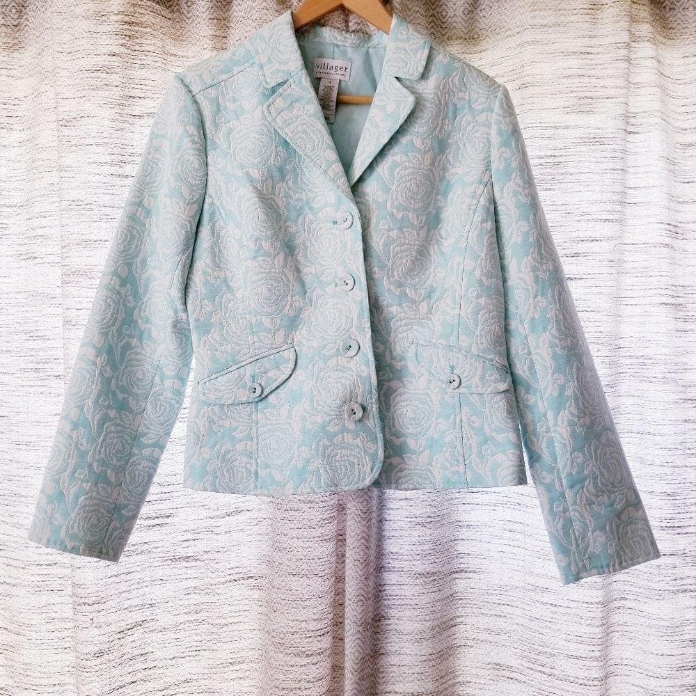 Villager Floral Jacquard Blazer Sea Foam Ivory 10